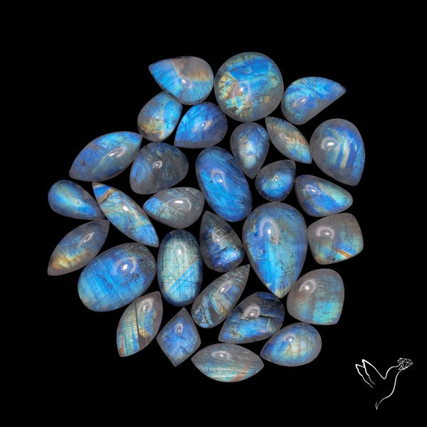 100 Grams Rainbow Moonstone Cabochons Bulk Lot