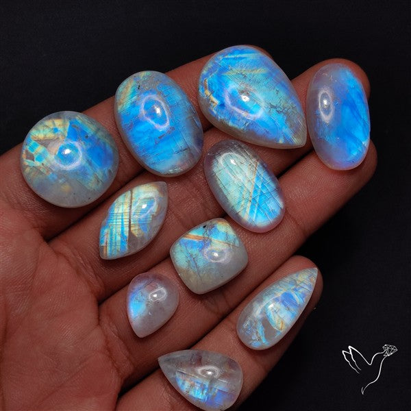 100 Grams Rainbow Moonstone Cabochons Bulk Lot