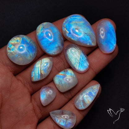 100 Grams Rainbow Moonstone Cabochons Bulk Lot