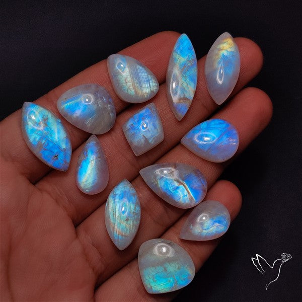 100 Grams Rainbow Moonstone Cabochons Bulk Lot