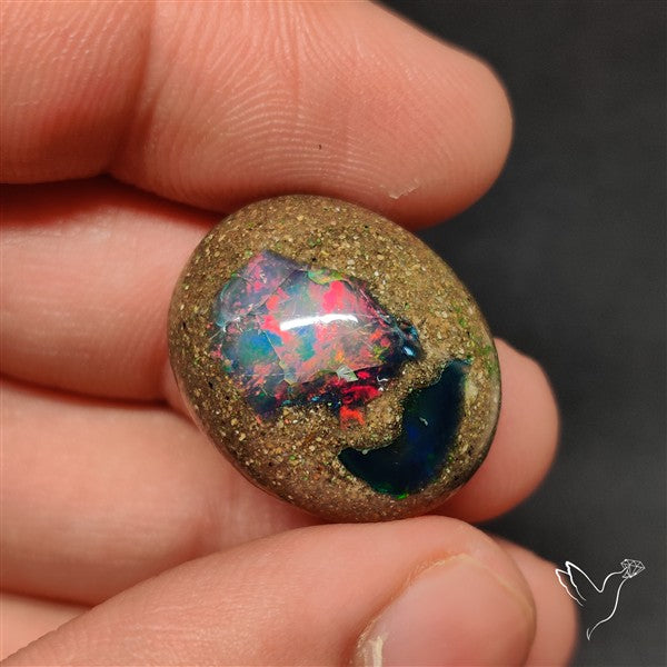 Boulder Galaxy Ethiopian Black Opal Inlay Cabochon