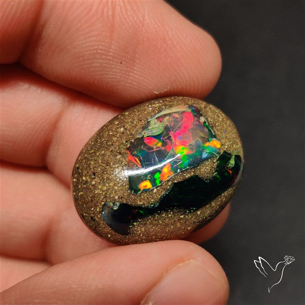 Boulder Galaxy Ethiopian Black Opal Inlay Cabochon