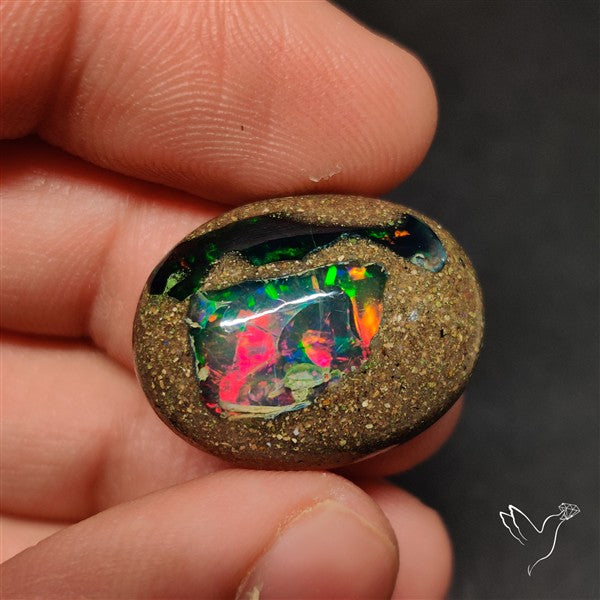 Boulder Galaxy Ethiopian Black Opal Inlay Cabochon