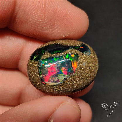 Boulder Galaxy Ethiopian Black Opal Inlay Cabochon