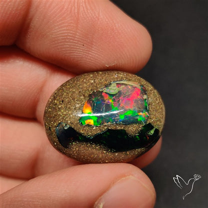 Boulder Galaxy Ethiopian Black Opal Inlay Cabochon