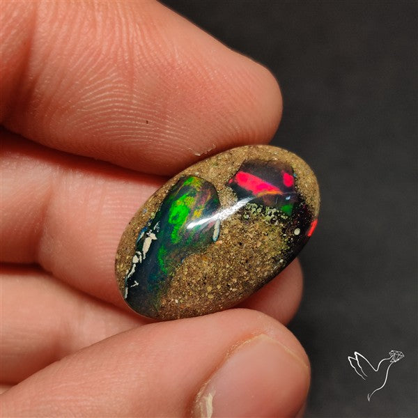 Boulder Galaxy Ethiopian Black Opal Inlay Cabochon