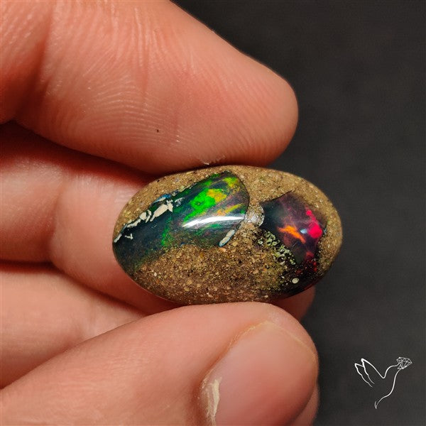 Boulder Galaxy Ethiopian Black Opal Inlay Cabochon