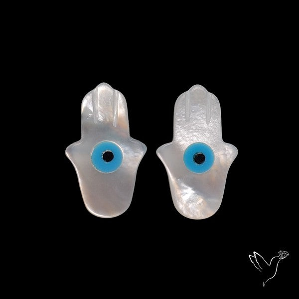 Mother Of Pearl Evil Eye Inlay Hamsa Carving Pair