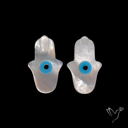 Mother Of Pearl Evil Eye Inlay Hamsa Carving Pair