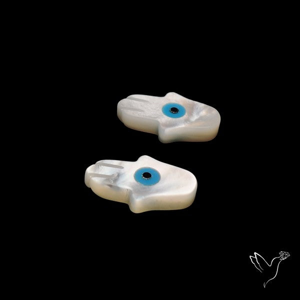 Mother Of Pearl Evil Eye Inlay Hamsa Carving Pair
