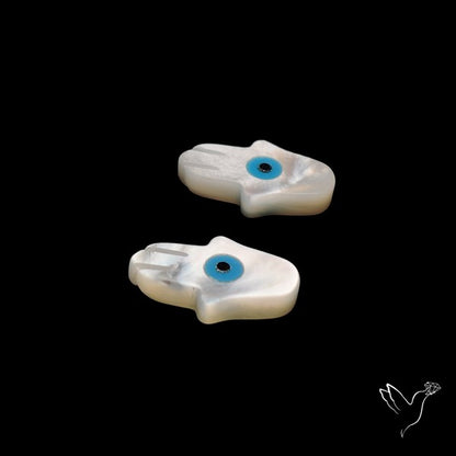 Mother Of Pearl Evil Eye Inlay Hamsa Carving Pair