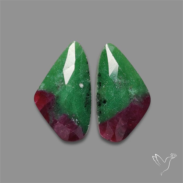 Rose Cut Ruby In Zoisite Pair
