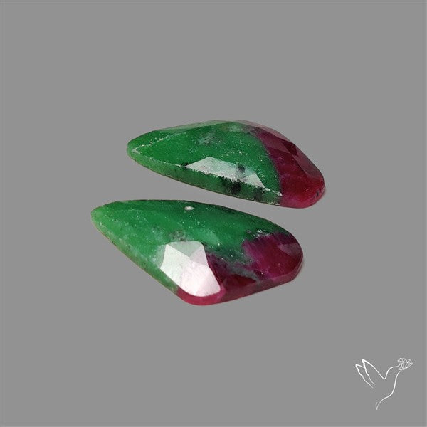 Rose Cut Ruby In Zoisite Pair