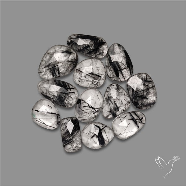 Rose Cut Black Tourmalinated Quartz Lot