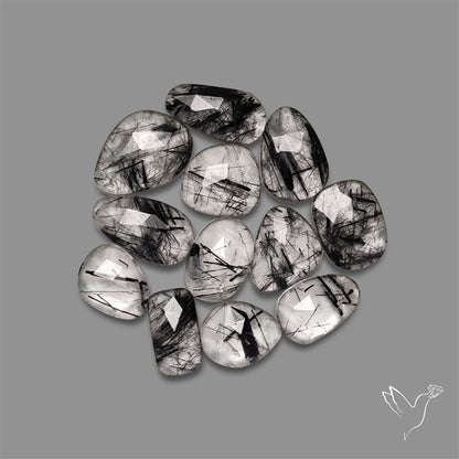 Rose Cut Black Tourmalinated Quartz Lot