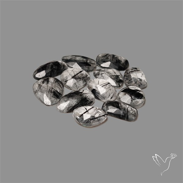 Rose Cut Black Tourmalinated Quartz Lot