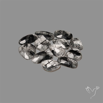 Rose Cut Black Tourmalinated Quartz Lot