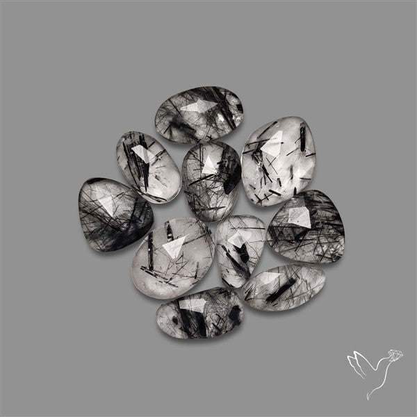 Rose Cut Black Tourmalinated Quartz Lot