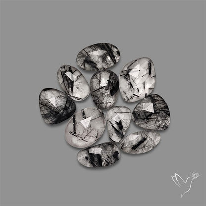 Rose Cut Black Tourmalinated Quartz Lot