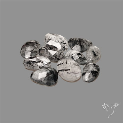 Rose Cut Black Tourmalinated Quartz Lot