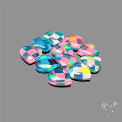 Checker Inlay Aurora Opal Doublet Hearts Lot