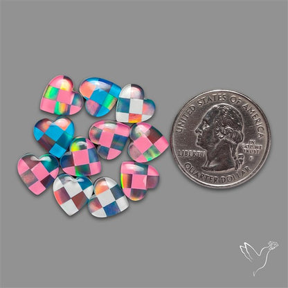 Checker Inlay Aurora Opal Doublet Hearts Lot