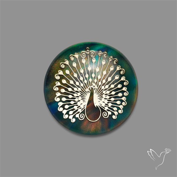 Gilded Peacock inlay in Aurora Opal