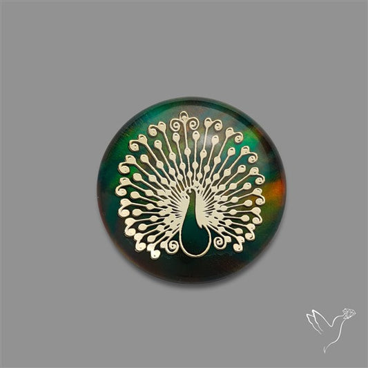 Gilded Peacock inlay in Aurora Opal