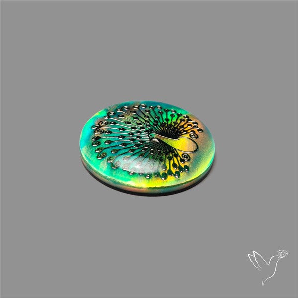 Gilded Peacock inlay in Aurora Opal