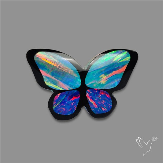 Aurora Opal Inlay Black Onyx Butterfly Carving