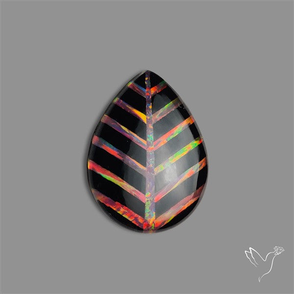 Aurora Opal Inlay Black Onyx Leaf Doublet