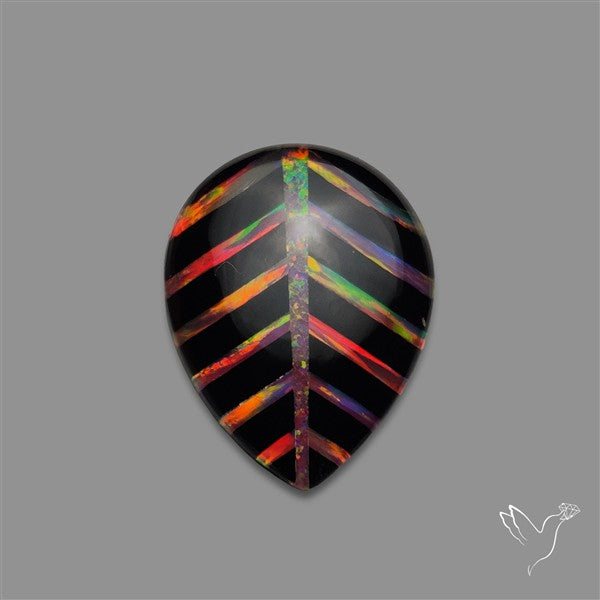 Aurora Opal Inlay Black Onyx Leaf Doublet