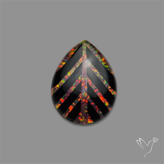 Aurora Opal Inlay Black Onyx Leaf Doublet