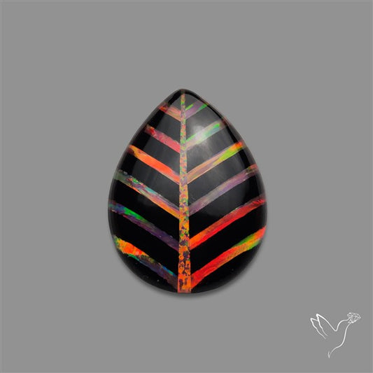Aurora Opal Inlay Black Onyx Leaf Doublet