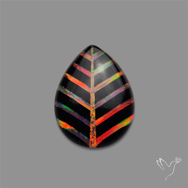 Aurora Opal Inlay Black Onyx Leaf Doublet