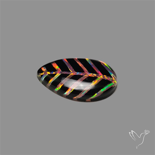 Aurora Opal Inlay Black Onyx Leaf Doublet