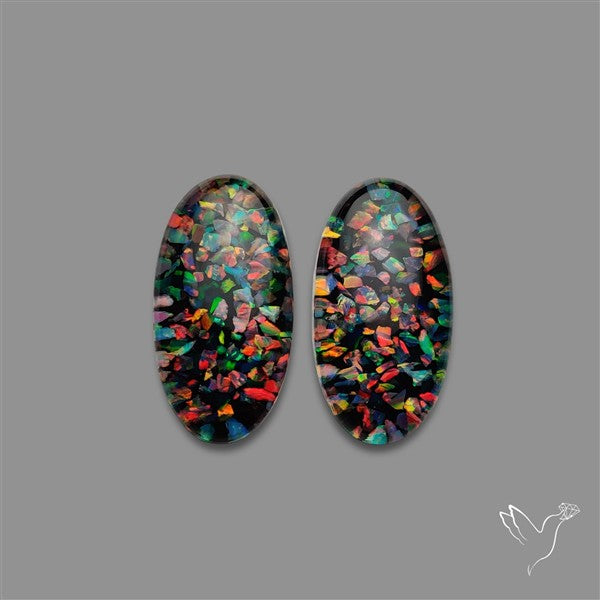 Crushed Opal Inlay In Quartz Doublets Pair