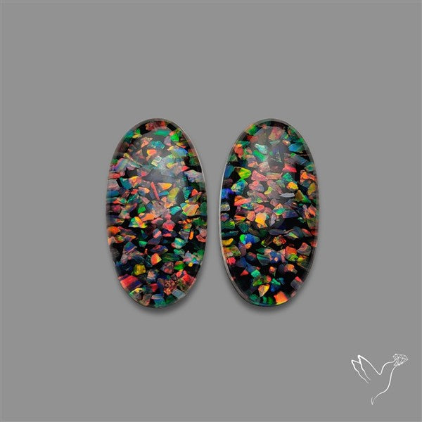 Crushed Opal Inlay In Quartz Doublets Pair