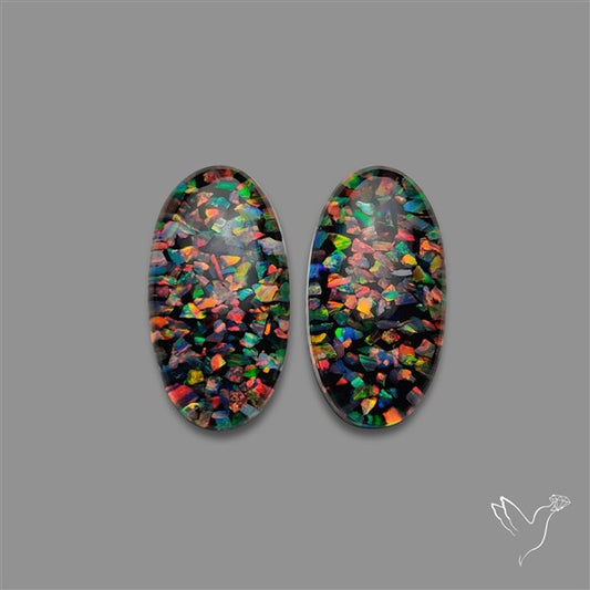 Crushed Opal Inlay In Quartz Doublets Pair
