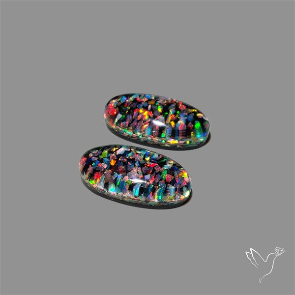 Crushed Opal Inlay In Quartz Doublets Pair