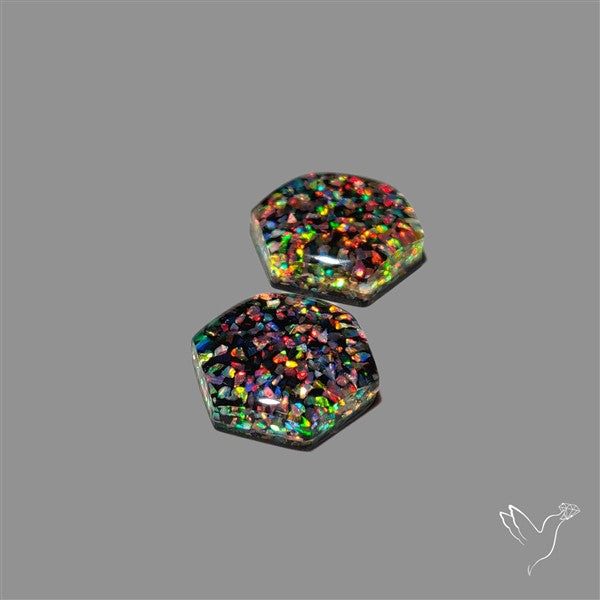 Crushed Opal Inlay In Quartz Doublets Pair
