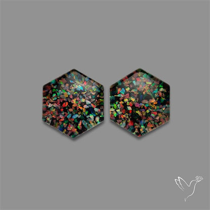 Crushed Opal Inlay In Quartz Doublets Pair