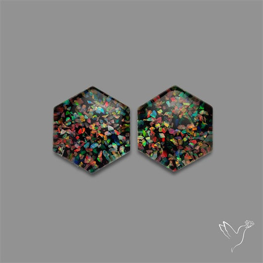 Crushed Opal Inlay In Quartz Doublets Pair