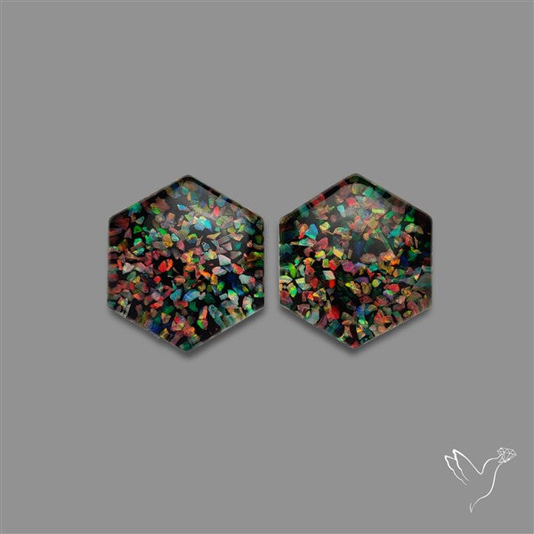 Crushed Opal Inlay In Quartz Doublets Pair