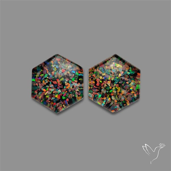 Crushed Opal Inlay In Quartz Doublets Pair