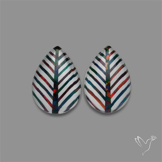 Aurora Opal Inlay White Agate Leaf Doublets Pair