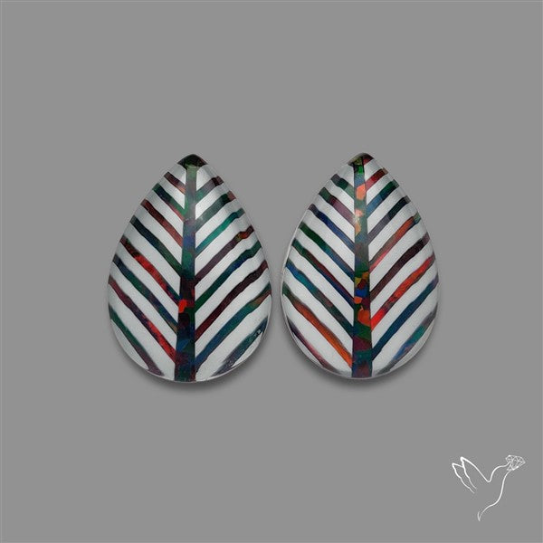 Aurora Opal Inlay White Agate Leaf Doublets Pair