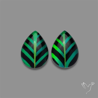 Aurora Opal Inlay Black Onyx Leaf Doublets Pair