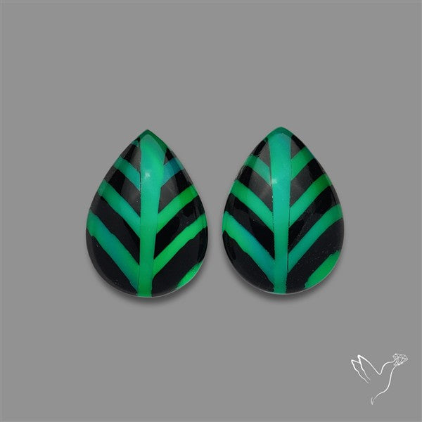 Aurora Opal Inlay Black Onyx Leaf Doublets Pair