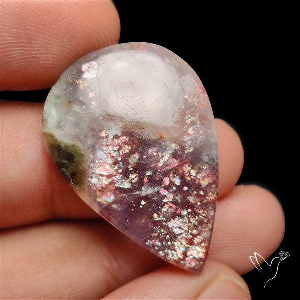 Bloodshot Iolite Sunstone Cabochon with Green Tourmaline Inclusion